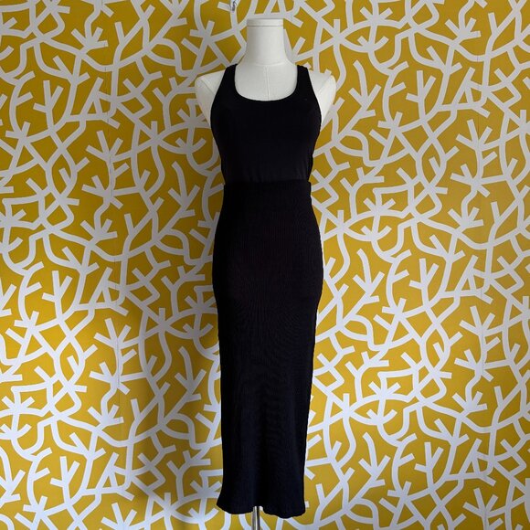 H&M Black Ribbed Stretch Bodycon Midi Tube Skirt - Small - Picture 1 of 2